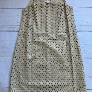 White House Black Market Beige Gold Eyelet Midi Sleeveless Size 2 Dress Classic